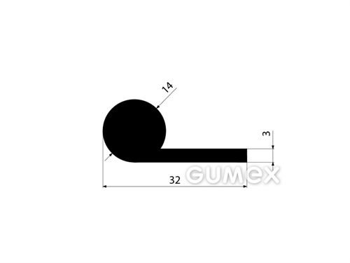Pryžový profil tvaru "P", 32x14/3mm, délka 5500mm, 45°ShA, EPDM, -40°C/+100°C, černý